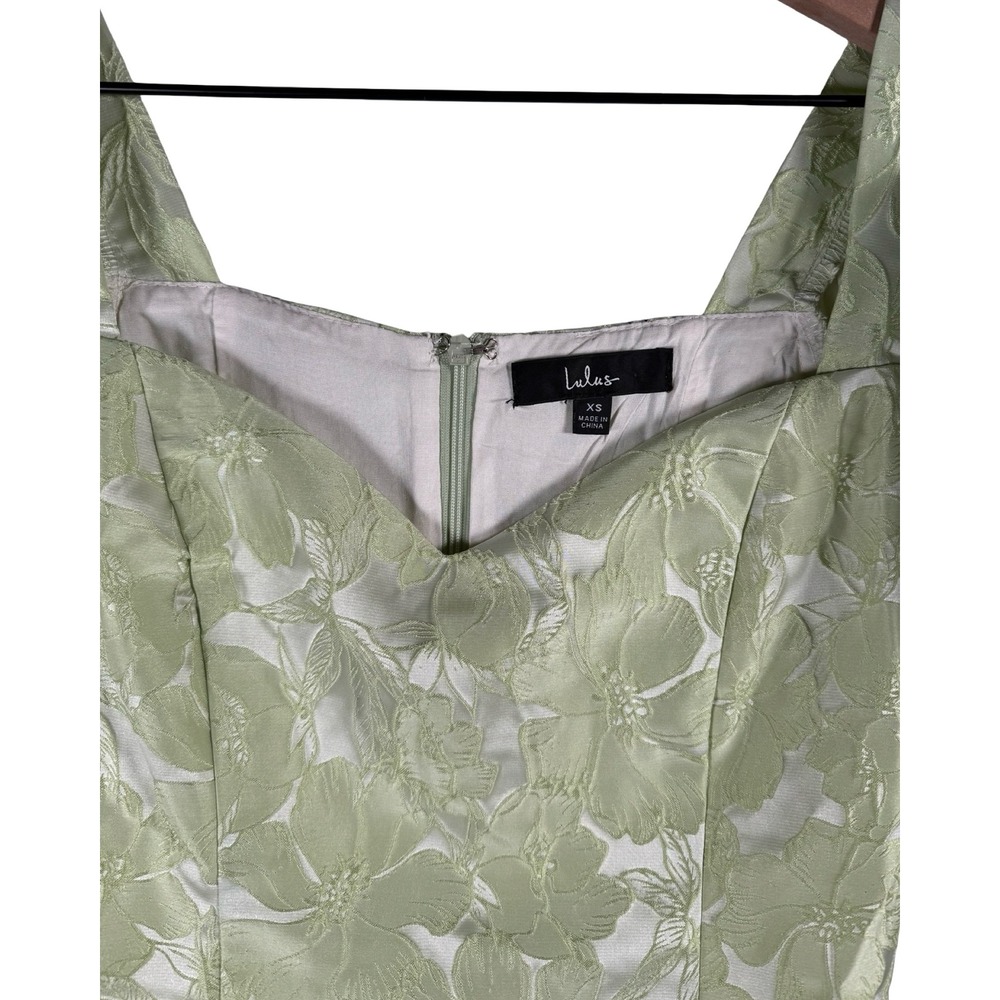 Lulus Lustrous Love Light Green Floral Jacquard Puff Sleeve Mini Dress XS NEW - Picture 10 of 11